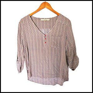 41 Hawthorne Stitch Fix‎ Floral Chevron Roll Tab Blouse L Large